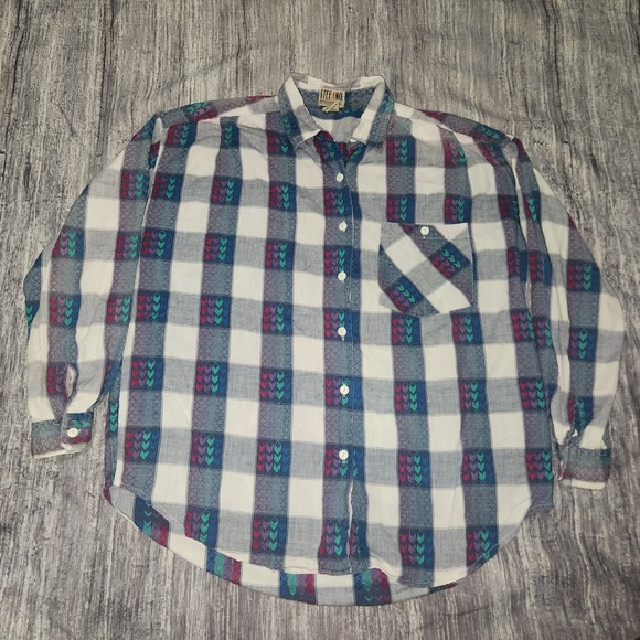 Stefano International Plaid Shirt Large L Vintage 90s Button Up Short Sleeve - Picture 1 of 9